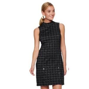 Apt 9 Windowpane Sleeveless High Neck Sheath Dress Size L Large NWT Black